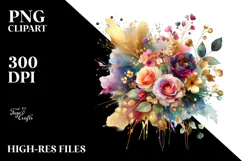 Colorful Bouquet with Gold Foil | Clipart Product Image 2