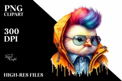 Cute Baby Chicken Posing with Raincoat PNG Product Image 1