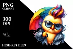 Cute Baby Chicken Posing with Raincoat PNG Product Image 1