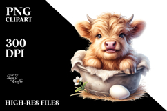 Cute Watercolor Highland Cow in Pocket | Clipart Product Image 2