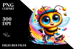 Vibrant Cute Bee with Roller Skates PNG Product Image 2