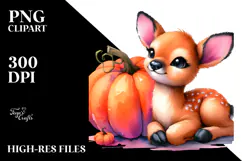 Vibrant Baby Elk with Pumpkin | Clipart Product Image 2