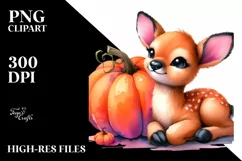 Vibrant Baby Elk with Pumpkin | Clipart Product Image 1