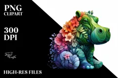 Vibrant Hippo with Flowers PNG Product Image 3