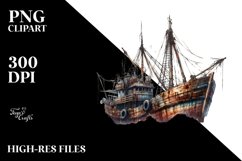 Vintage Fishing Boat Watercolor PNG Product Image 1