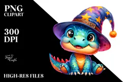 Smiling Baby Dinosaur in Wizard Hat PNG Product Image 2