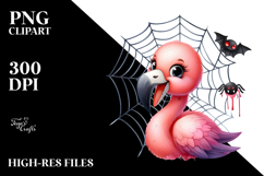 Funny Cute Flamingo with Spider Web and Vampire Fangs Product Image 2