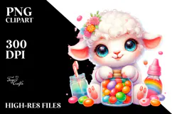 Smiling Cute Lamb with Jellybean Jar PNG Product Image 2