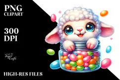 Smiling Cute Lamb with Jellybean Jar PNG Product Image 2