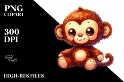 Vibrant Plush Monkey Cute Baby | Summer Sticker Clipart Product Image 3
