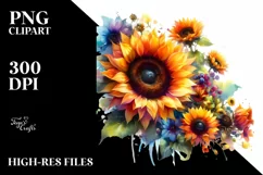 Colorful Vibrant Drawing with Sunflowers PNG Product Image 1