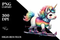Baby Unicorn with Skis PNG Product Image 3