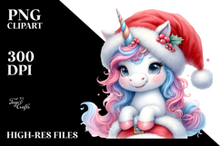 Cute Baby Unicorn as Santa PNG Product Image 2