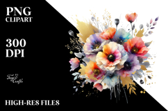 Abstract Gold Foil Poppy Bouquet PNG Product Image 2