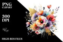 Abstract Gold Foil Poppy Bouquet PNG Product Image 2