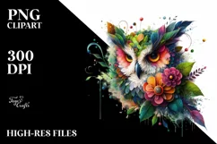 Vibrant Owl with Flowers PNG Product Image 3