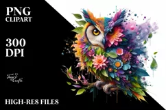 Vibrant Owl with Flowers PNG Product Image 1