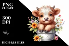 Cute Baby Highland Cow Sitting in Pot | Sublimation | Product Image 1
