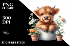 Cute Baby Highland Cow Sitting in Pot | Sublimation | Product Image 1