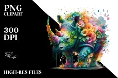 Vibrant Rhino with Flowers PNG Product Image 1