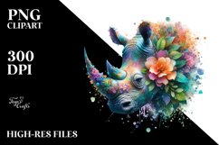 Vibrant Rhino with Flowers PNG Product Image 1