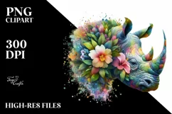 Vibrant Rhino with Flowers PNG Product Image 3