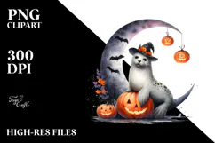 Halloween Seal on Moon, Transparent PNG Product Image 2