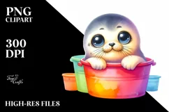 Cute Colorful Baby Ringed Seal in Colorful Bucket Product Image 3