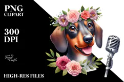 Watercolor Dachshund Big Eyes Pop Singer Head Wreath Product Image 2
