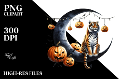 Tiger Dressed for Halloween on Half Moon, Watercolor Design Product Image 2