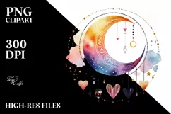 Colorful Moon with Hanging Hearts PNG Product Image 2