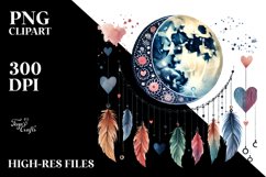 Colorful Moon with Hanging Hearts PNG Product Image 2