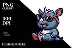 Silly Cartoon Rhino with Oversized Sunglasses PNG Product Image 2