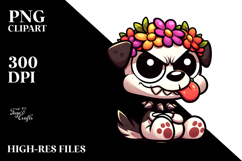 Smirking Animal Skull with Flower Crown, Artistic PNG Product Image 2