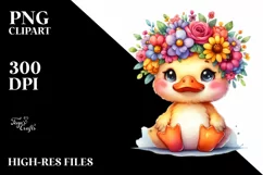 Cute Duck with Flower Crown PNG Product Image 1