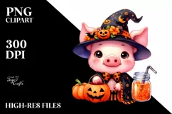 Vibrant Halloween Baby Pig Scenery | Clipart Product Image 3