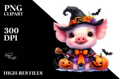 Vibrant Halloween Baby Pig Scenery | Clipart Product Image 2