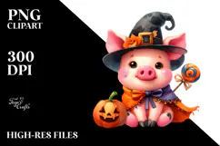 Vibrant Halloween Baby Pig Scenery | Clipart Product Image 2