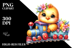 Baby Chicken with Spring Clothes and Small Train PNG Product Image 2