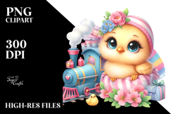 Baby Chicken with Spring Clothes and Small Train PNG Product Image 2