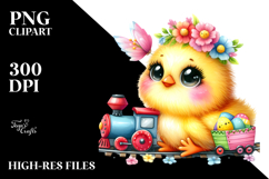 Baby Chicken with Spring Clothes and Small Train PNG Product Image 2