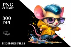 Cute Baby Mouse with Raincoat Running PNG Product Image 1