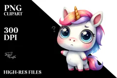 Expressive Unicorn with Confused Look Watercolor PNG Product Image 2