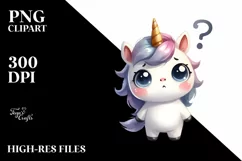 Expressive Unicorn with Confused Look Watercolor PNG Product Image 1