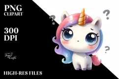 Expressive Unicorn with Confused Look Watercolor PNG Product Image 3