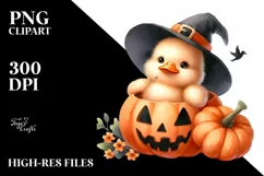 Cute Baby Duck with Halloween Pumpkin, Transparent PNG Product Image 3