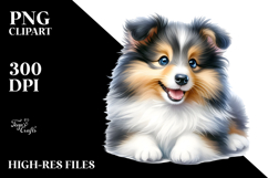 Watercolor Happy Cute Shetland Sheepdog PNG Product Image 2