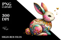 Colorful Bunny with Golden Wood PNG Product Image 2