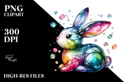 Colorful Bunny with Hearts, Watercolor PNG Product Image 2