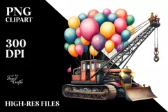Vintage Escavator with Huge Balloons PNG Product Image 1